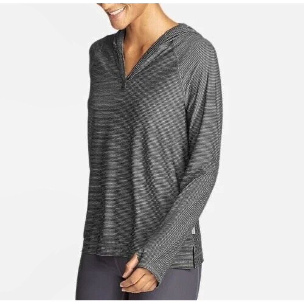 Eddie Bauer Infinity Hoodie Top Pullover Long Sleeve Womens Large Blue Stripe - Picture 4 of 12